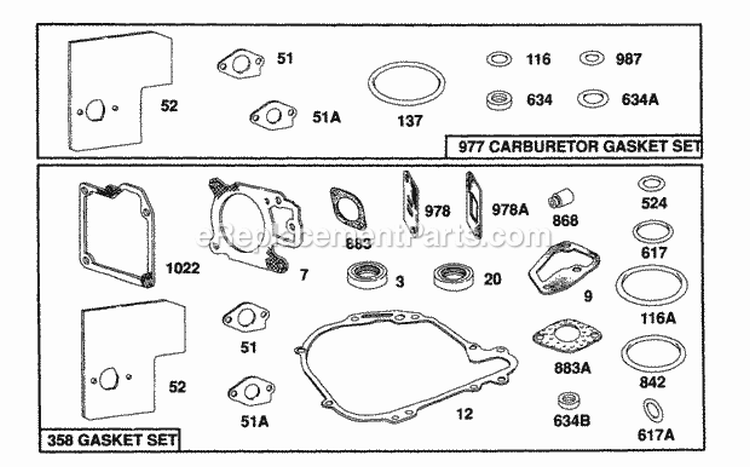 Gasket Sets Diagram and Parts List for 104772-0122-99  Briggs and Stratton Engine